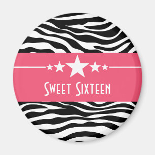 Étoiles roses Zèbre Imprimer Sweet 16 Magnet
