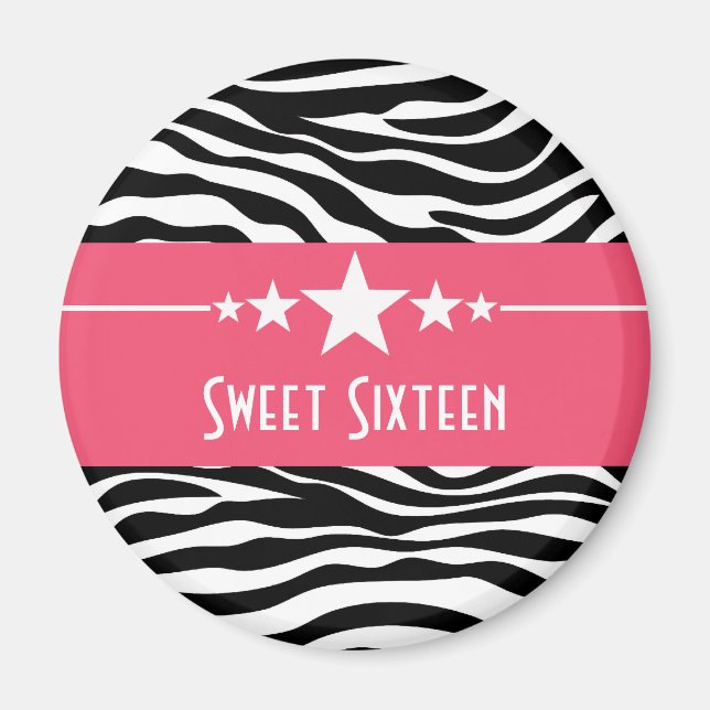 Étoiles roses Zèbre Imprimer Sweet 16 Magnet (Devant)