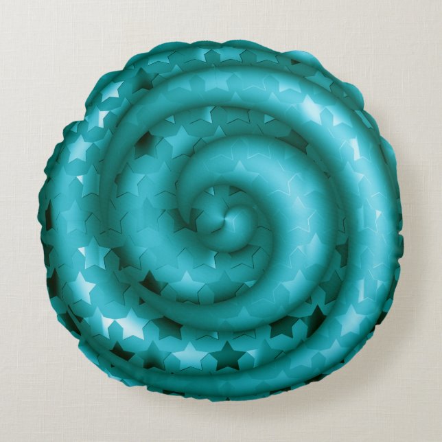 Étoiles Turquoises torsadées Coussin rond (Devant)