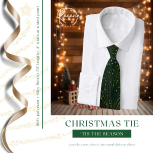 Étoiles vertes et dorées/rayures Cravate de Noël
