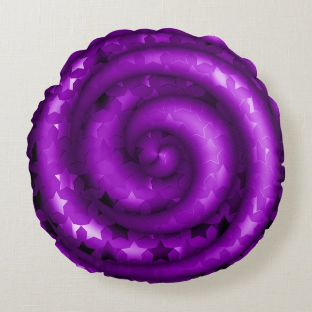 Étoiles violettes foncées torsadées Coussin rond (Devant)