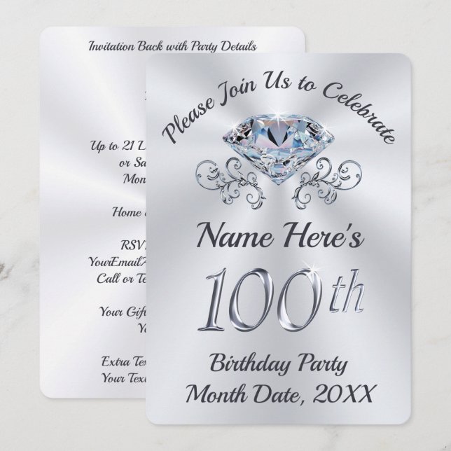 Étonnant, 100e anniversaire Invitations de fête (Devant / Derrière)
