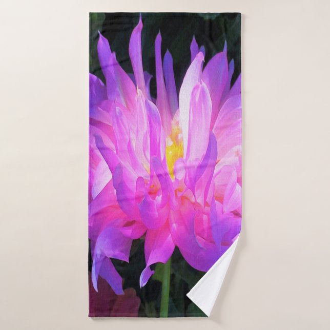 Étonnant Cactus rose et violet Dahlia (Serviette de bain)