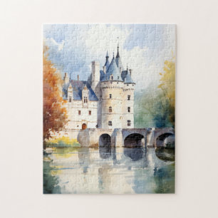 Étonnant Puzzle d'aquarelle du château français