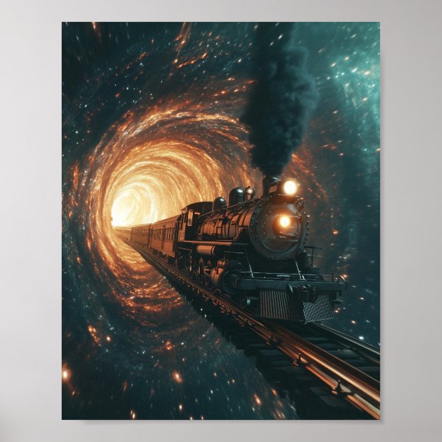 Étonnant Sci-Fi Steampunk Train Poster Voyage-Temp (Devant)