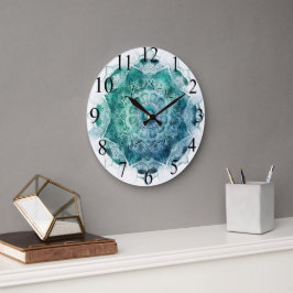Étonnante horloge Mandala bleu/vert
