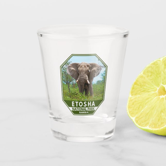 Etosha Nationalpark Namibia Elephant Watercolor Schnapsglas (Vorderseite)