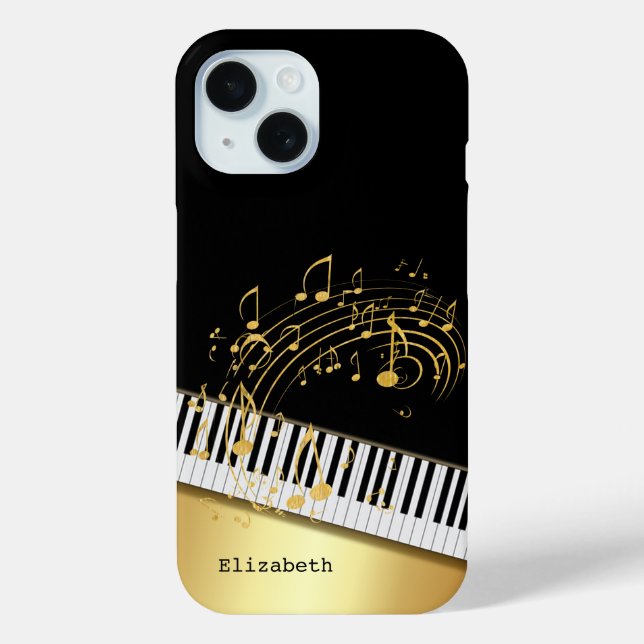 ETrendy Black Gold Musiknoten, Piano Keys Case-Mate iPhone Hülle (Rückseite)
