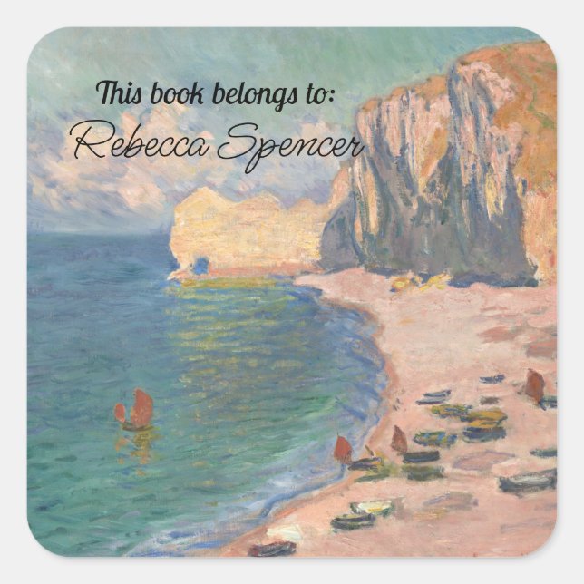Étretat: Strand und Falaise von Claude Monet Quadratischer Aufkleber (Vorderseite)