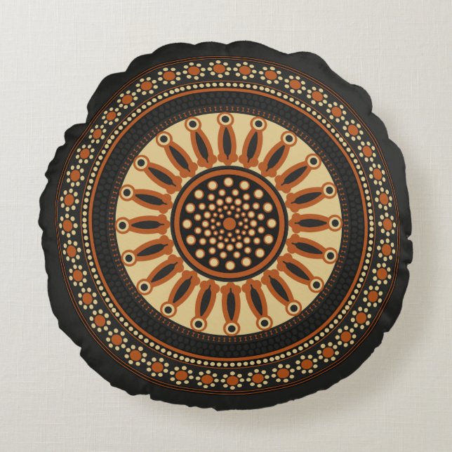 Etruscan Bucchero Solar Mandala Akzent Rundes Kissen (Vorderseite)