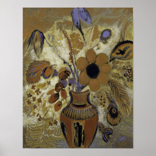 Etruskische Vase mit Blumen von Odilon Redon Druck Poster