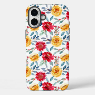 Étui à motif élégant de fleurs roses et violettes