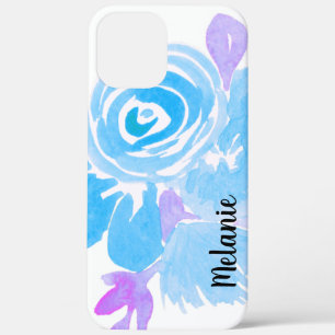 Étui à motif floral rose aquarelle bleu violet mon