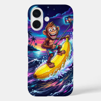 Étui amusant avec singe et banane de dessin animé