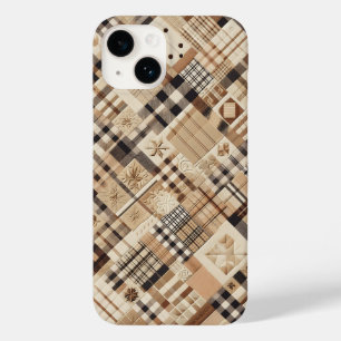 Étui de téléphone à carreaux beige et marron neutr