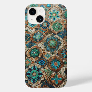 Étui de téléphone à carreaux géométriques bleu et 