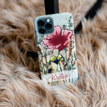 Étui de téléphone à fleurs sauvages en média mixte