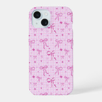 Étui de téléphone à noeud en vichy rose