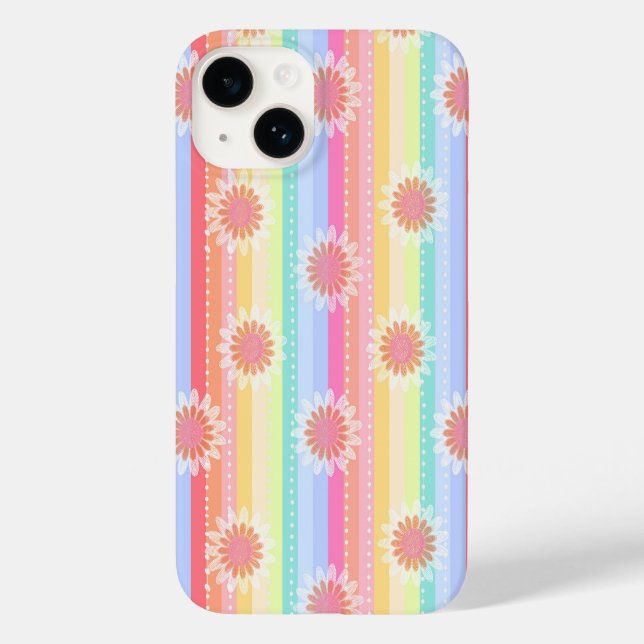 Étui de téléphone à rayures arc-en-ciel marguerite (Verso)