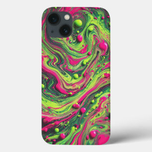 Étui de téléphone à tourbillon liquide rose néon e
