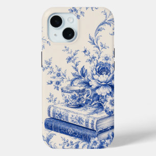 Étui de téléphone amoureux de livre floral bleu