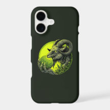 Étui de téléphone Bête cornu vert néon