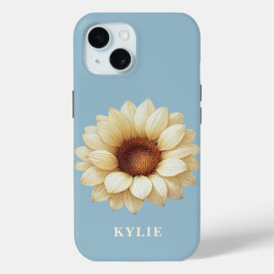 Étui de téléphone bleu avec nom de tournesol perso