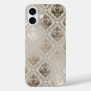 Étui de téléphone en beige scintillant damassé vin