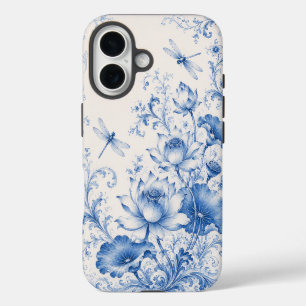 Étui de téléphone en chinoiserie bleu lotus libell