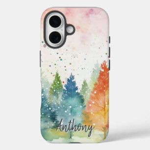 Étui de téléphone en forêt aquarelle personnalisé