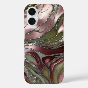 Étui de téléphone en marbre rose olive doré Luxe
