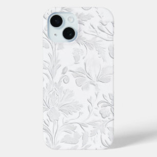 Étui de téléphone en relief floral blanc luxueux