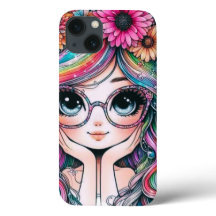 Étui de téléphone Fille Chibi Cheveux Arc-en-Ciel 