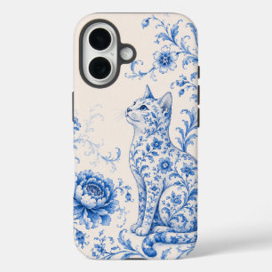 Étui de téléphone Fleur de Chat en Porcelaine Bleu