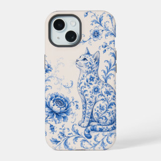 Étui de téléphone Fleur de Chat en Porcelaine Bleu
