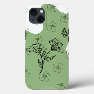Étui de téléphone floral vert et papillon