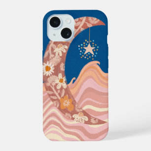 Étui de téléphone lune, étoiles et vagues mignon e
