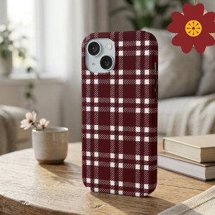 Étui de téléphone mat à carreaux tartan burgundy c