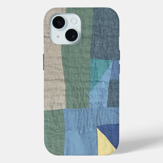 Étui de téléphone plaid moderne patchwork en lin (Verso)