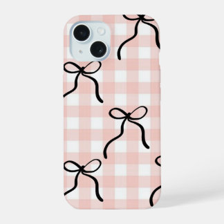 Étui de téléphone rose avec nœuds noirs