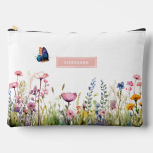 Etui für Make-up mit Wildblumen & Schmetterling mi Zubehörtasche