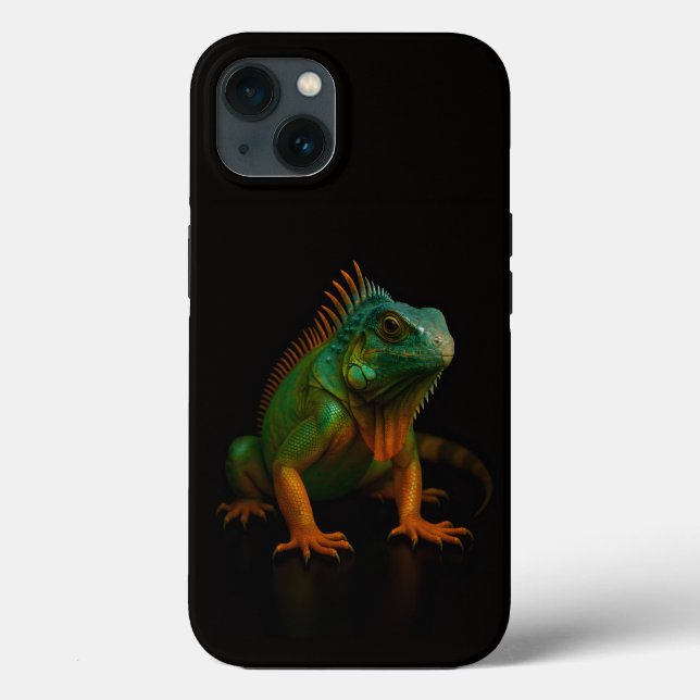 Étui iPhone 13 Black 4 Luxe, Iguane Vert (Verso)