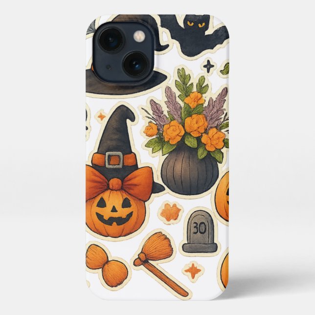Etui iPhone 13 Halloween d'automne lunaire coque iphone de chat - (Verso)