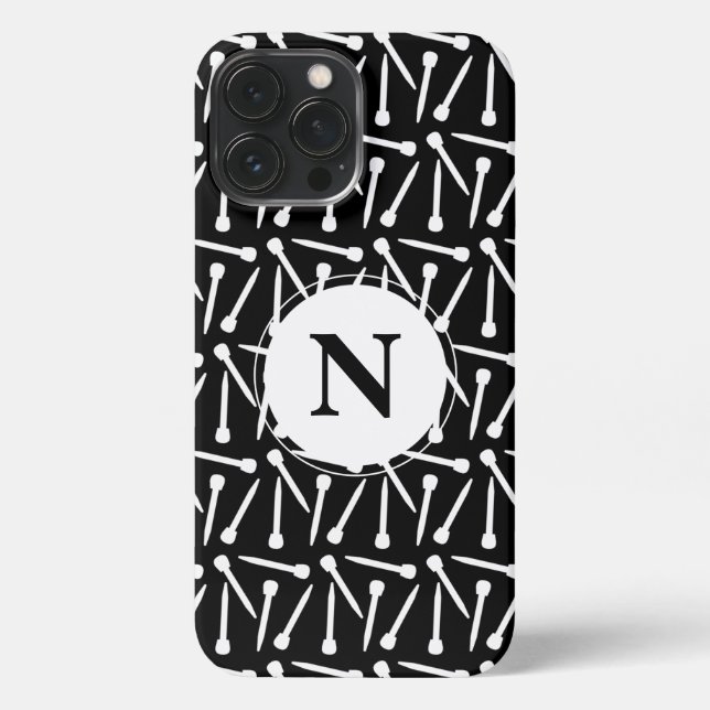 Etui iPhone 13 Pro Max Tricot Aiguilles Artisanat Monogramme coque iphone (Verso)