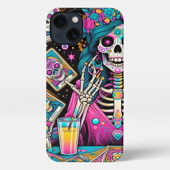 Etui iPhone 13 Squelette glamour, cartes tarot coque iphone (Verso)