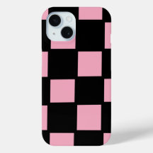 Étui iPhone 15 à carreaux rose et noir