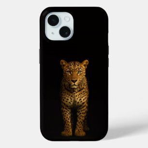 Étui iPhone 15 Black 4 Luxe, Léopard Majestueux