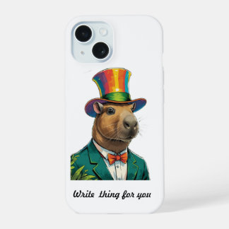 Étui iPhone 15 Chapeau Haut de Capybara Élégant Co