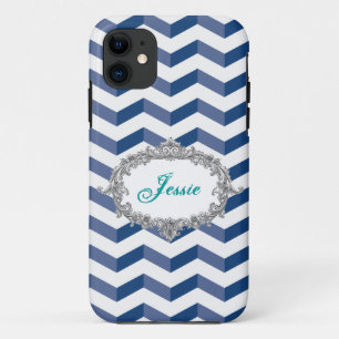 Étui iPhone 5/5S Chevrons 3D Bleu/Blc Personnalise