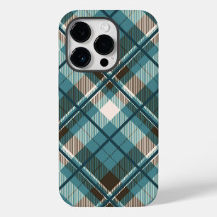 Étui iPhone à carreaux bleu sarcelle marron